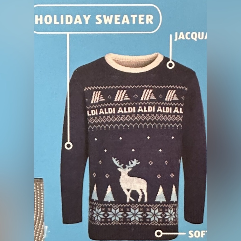 Aldi Gear Navy Blue Jaquard Deer Holiday Crewneck Sweater Sz L (Unisex)